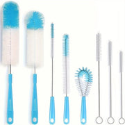 Set di spazzole per flaconi in vetro con 8 manici lunghi | Spazzola mediana dura, ideale per flaconi, sportflaconi e vasi, uno strumento domestico essenziale.
