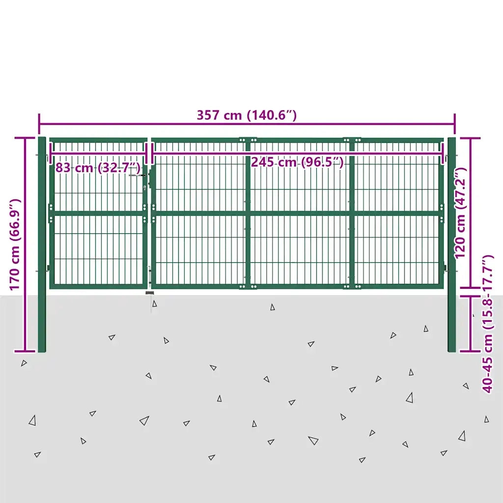 Cancello di Recinzione con Paletti 350x120 cm in Acciaio Verde cod mxl 74175