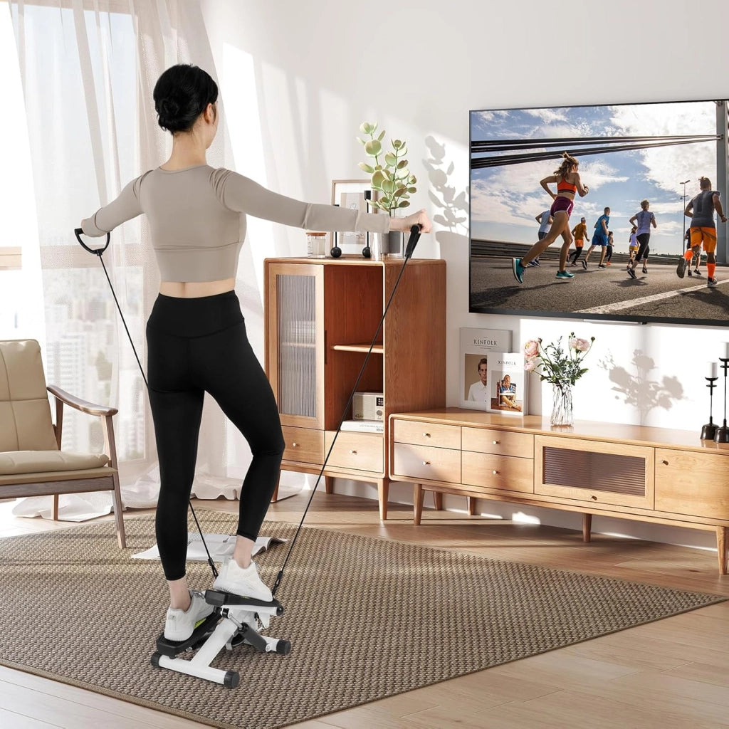 Mini Step Fitness Casa, Stepper Idraulico con Fasce di Resistenza, Altezza Regolabile, Schermo LCD, Pedali Antiscivolo, Attrezzatura Cardio per Allenamento Corpo, Esercizio