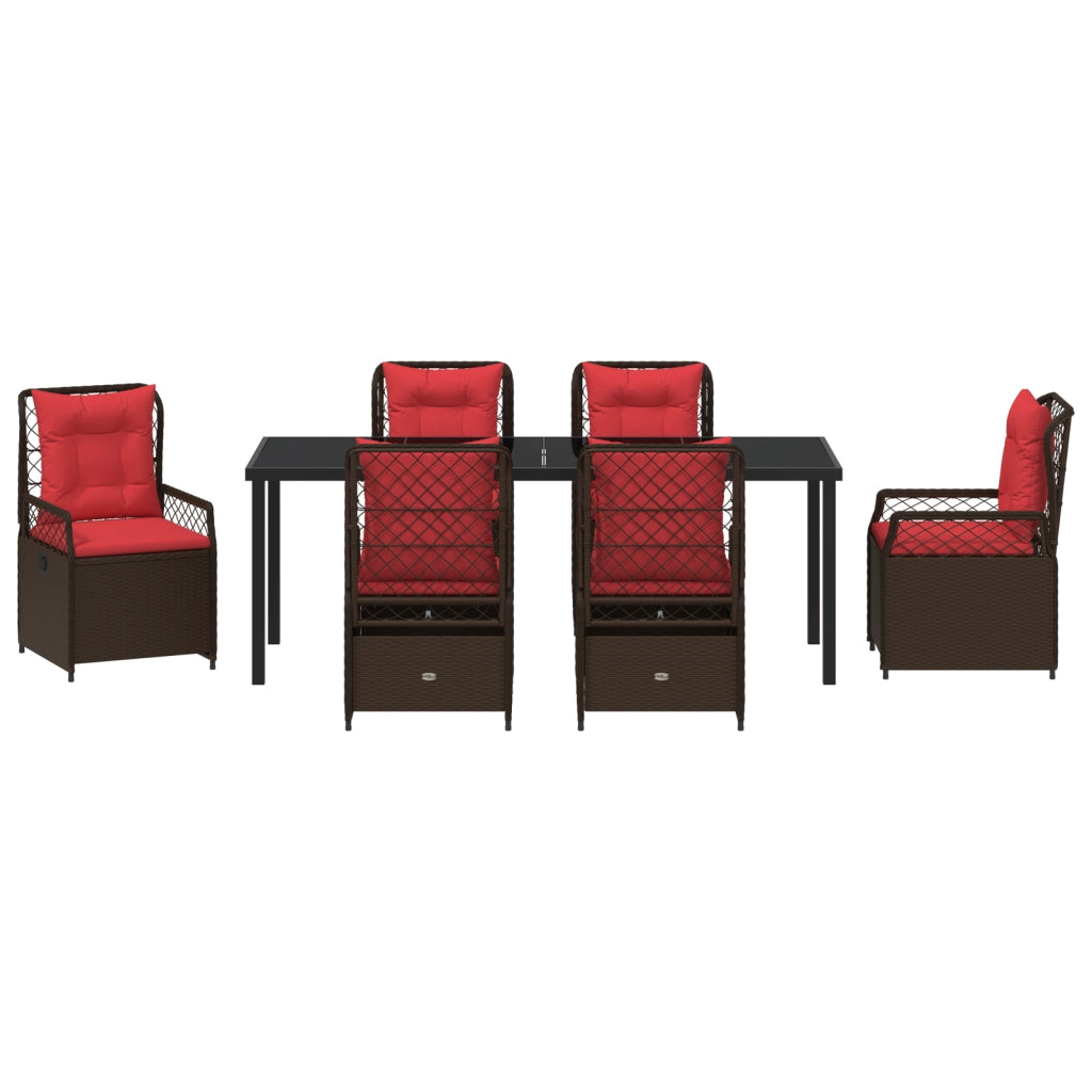 Set da Pranzo Giardino 7 Pezzi in Rattan Polietilene Marrone