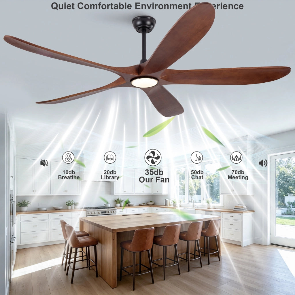Ventilatore da soffitto 60 pollici con luce, ultrapiatto, 5 pale legno massello noce scuro, 3CCT dimmerabile, 6 velocit¨¤, aria silenziosa