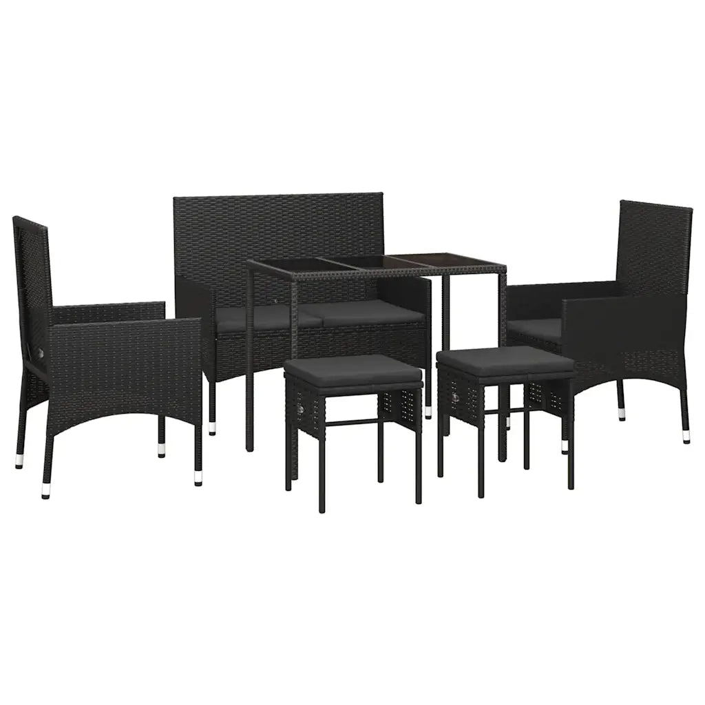 Set Mobili da Giardino 6 pz con Cuscini in Polyrattan Nero 319510