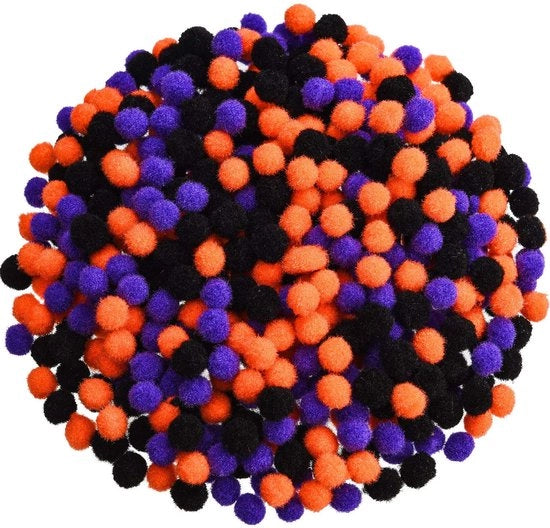 900 pezzi di Pom Pom Mini Pompons palline per artigianato - morbide e soffici per hobby DIY decorazioni per Halloween (nero arancione blu)
