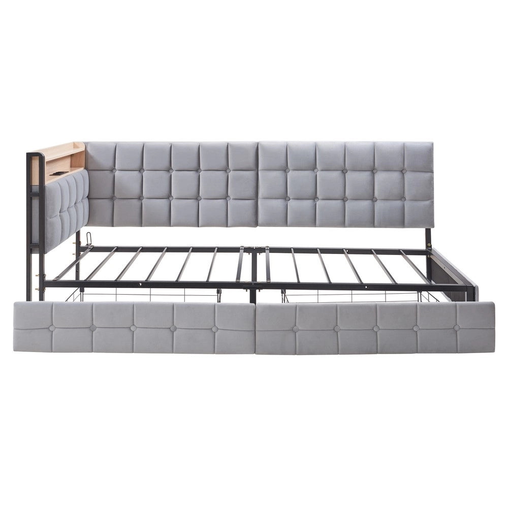 Letto Singolo Imbottito con Cassetti e LED ¨C MINIMAL ¨C Grigio 90x200