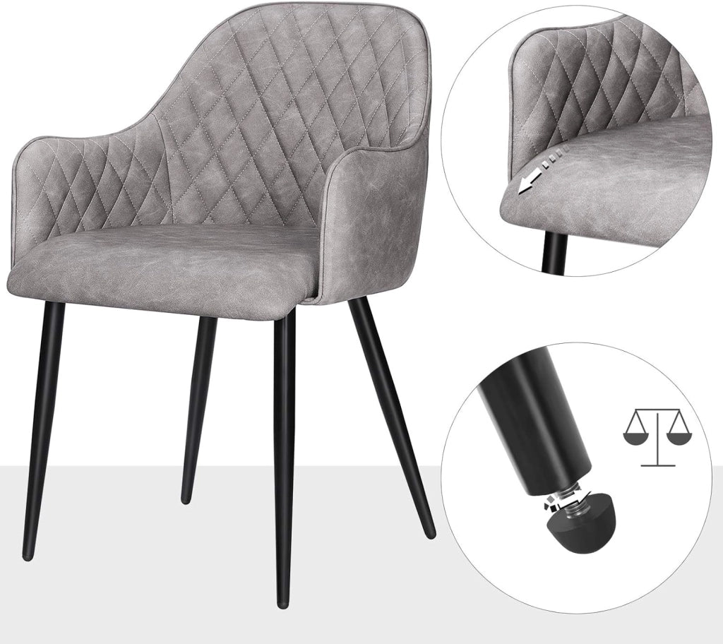 SONGMICS Set di 2 Sedia da Pranzo, Poltroncina, Sedia Imbottita con Braccioli, Rivestimento in PU con Effetto Vintage, per Sala da Pranzo Soggiorno Camera da Letto, Grigio LDC085G02