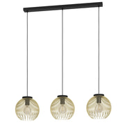 Lampadario Industrial-Nordico Acciaio Nero E Oro 3 Luci E27