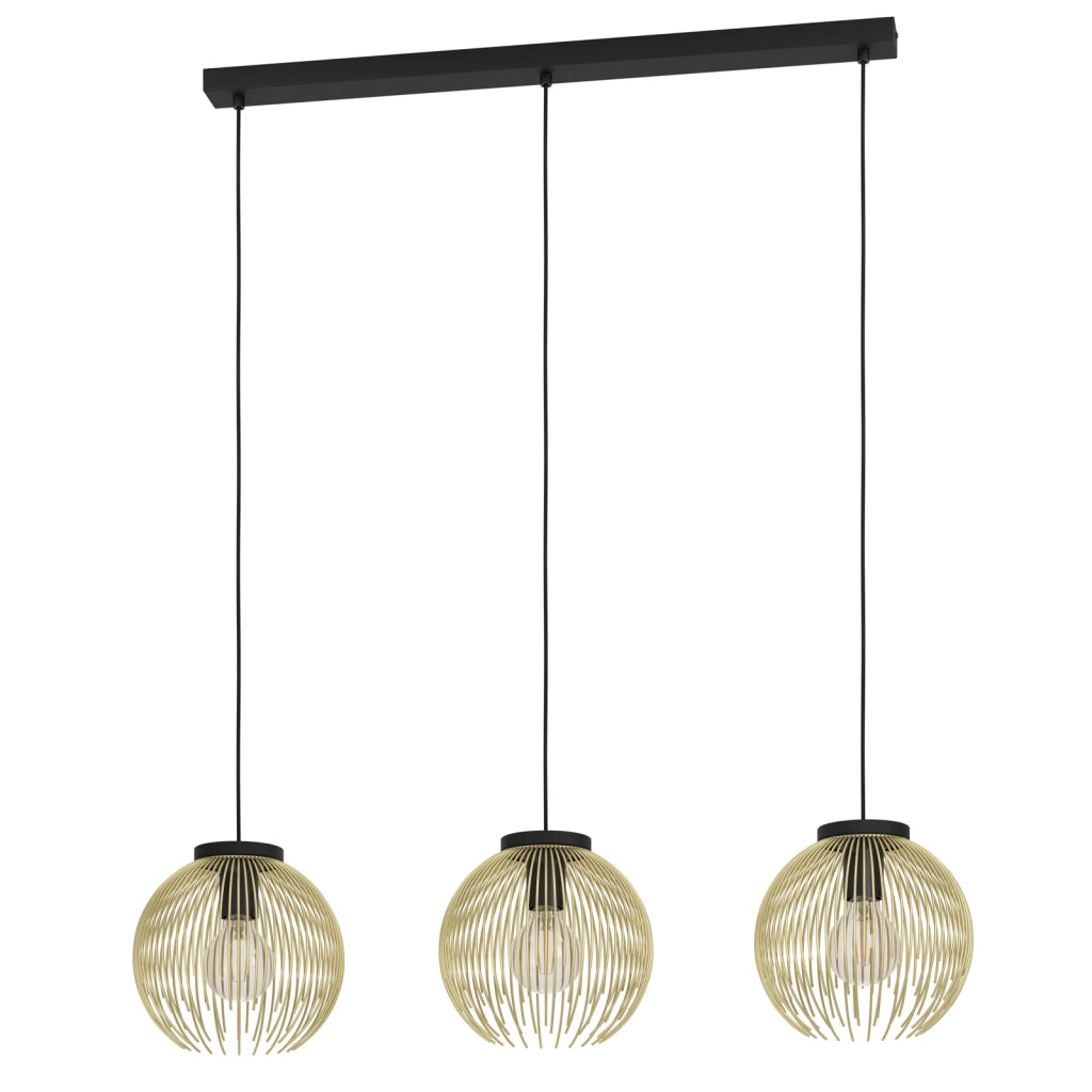 Lampadario Industrial-Nordico Acciaio Nero E Oro 3 Luci E27