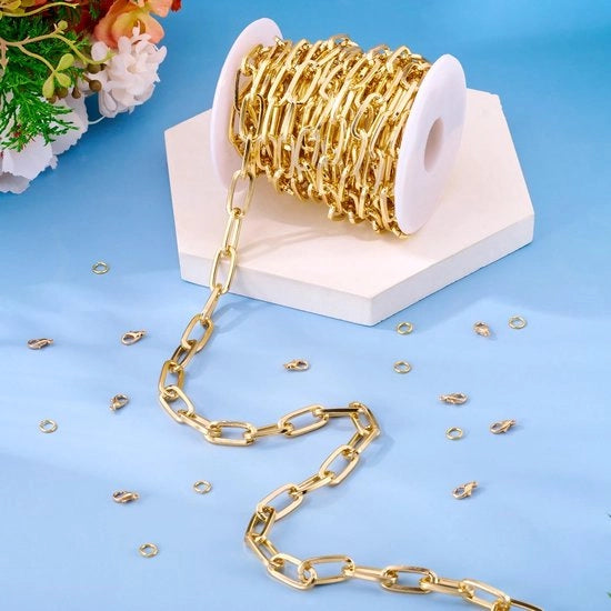 Kit di catenelle in alluminio per DIY - Chiavi a forma di granchio - Chiavi a forma di granchio con slittone in ottone - Chiavi a forma di granchio con slittone in ottone - Tubi vuoti in plastica - Lunghezza 5m - Accessori per gioielli