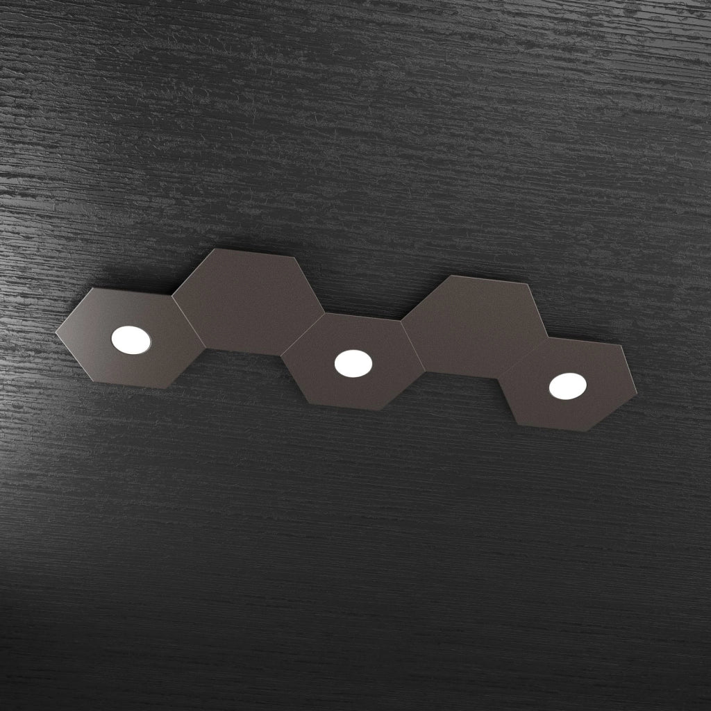 HEXAGON APPLIQUE-PLAFONIERA 3 LUCI + 2 DECORATIVO MARRONE 1142-3L2D-MA