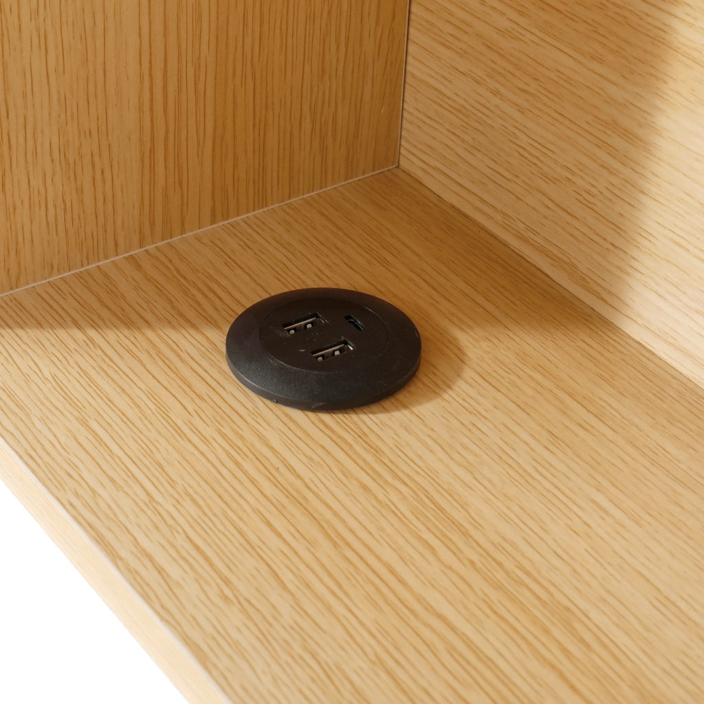 Letto imbottito con contenitore idraulico LED e USB-C, beige