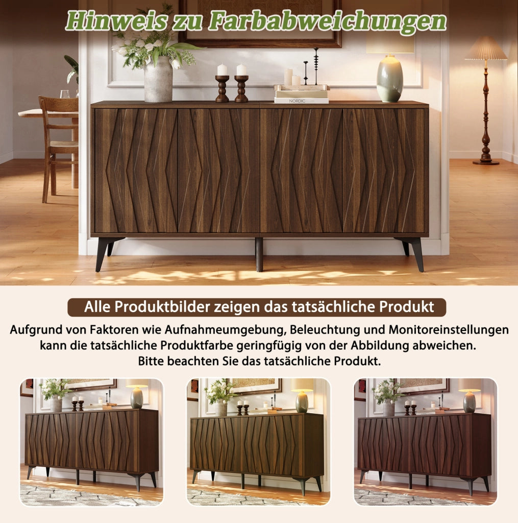 Credenza con 4 ante e ripiani regolabili 140x35x70 cm in MDF e truciolare color noce