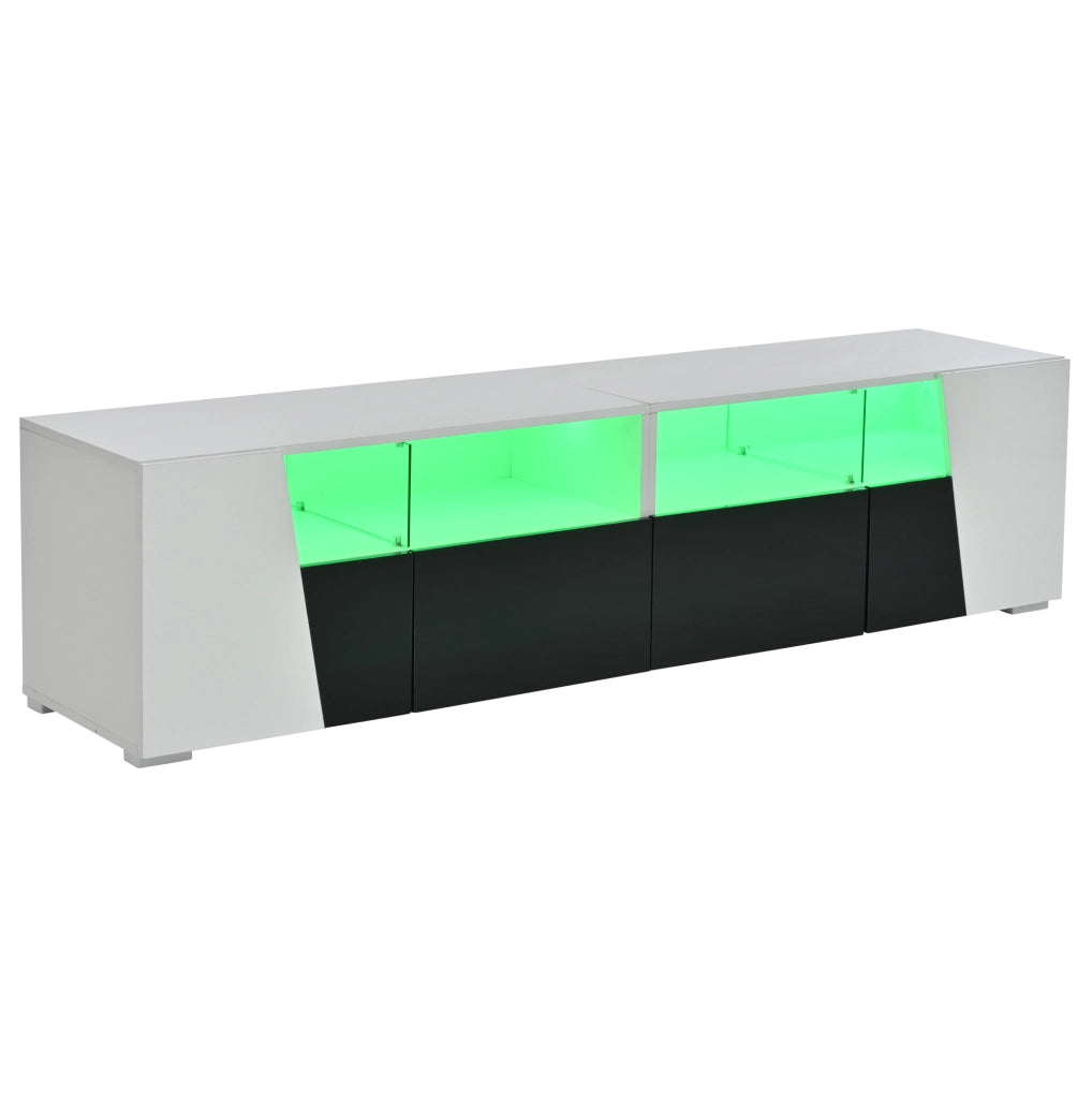 Mobile TV ULEVR 180x38,5x45 cm con LED Bluetooth, 2 ante, 2 cassetti e 4 vani aperti, bianco e nero