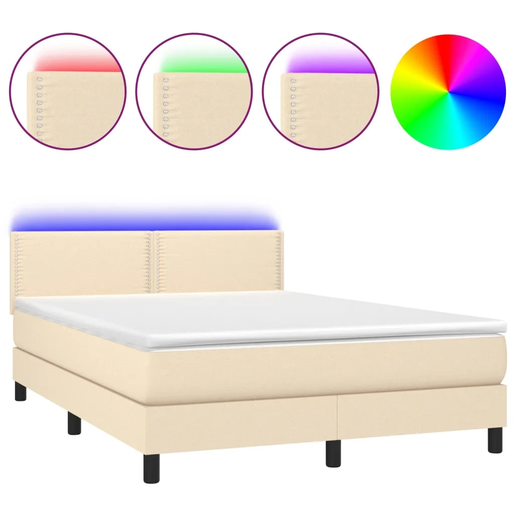 Letto a Molle con Materasso e LED Crema 140x200 cm in Tessuto 3133082