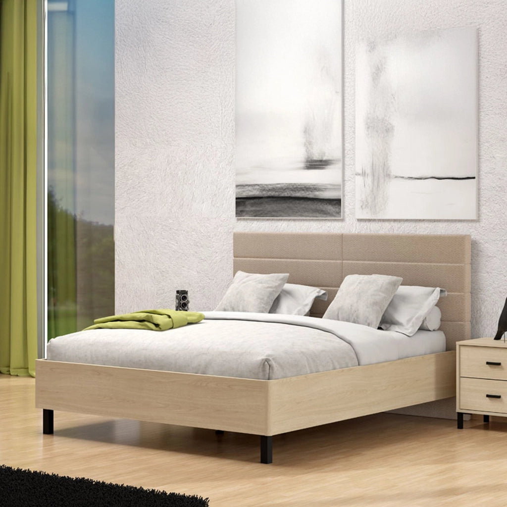 Letto Matrimoniale Circeo, Letto Matrimoniale Testiera Imbottita, Marrone Rovere