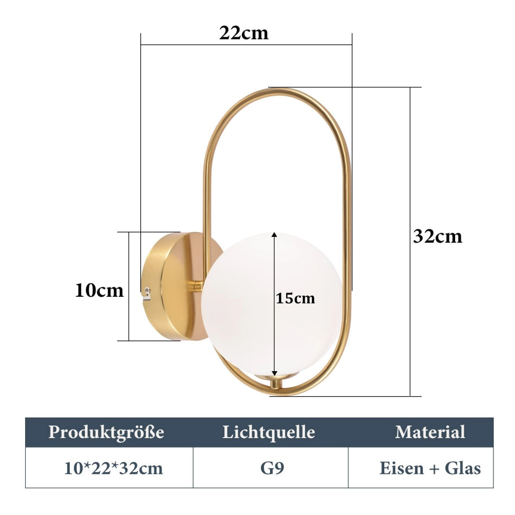 ZMH Lampada da parete moderna per interni design in vetro e metallo dorato G9 Lampada da letto creativa vintage