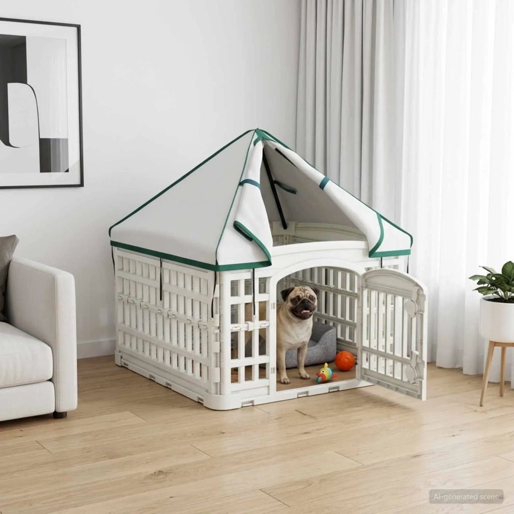 Pannello per cani a 4 sezioni con tetto Bianco 63 x 63 x 67 cm 42027214