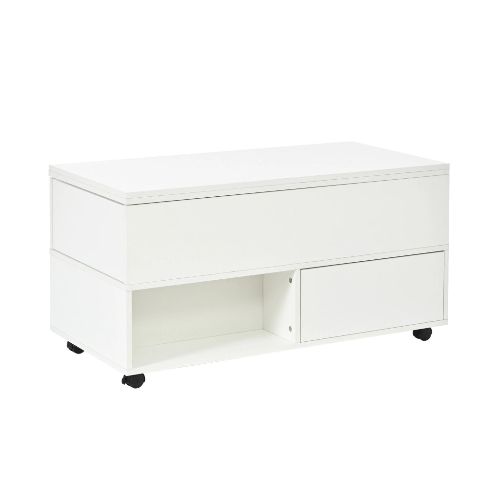Tavolino da salotto sollevabile e multifunzione 100x50x52 cm; bianco in truciolare