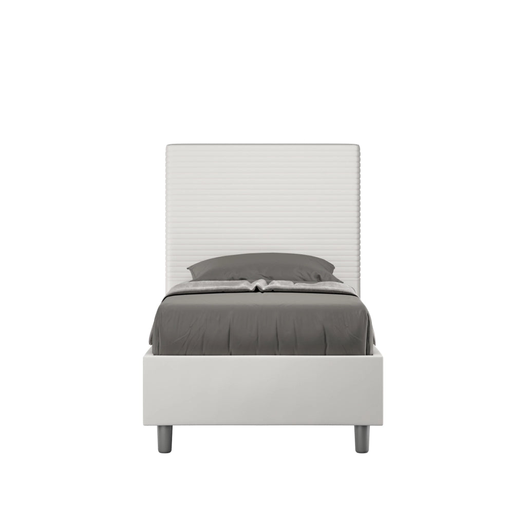 BS COM Letto singolo con rete imbottito 90x200 similpelle bianco