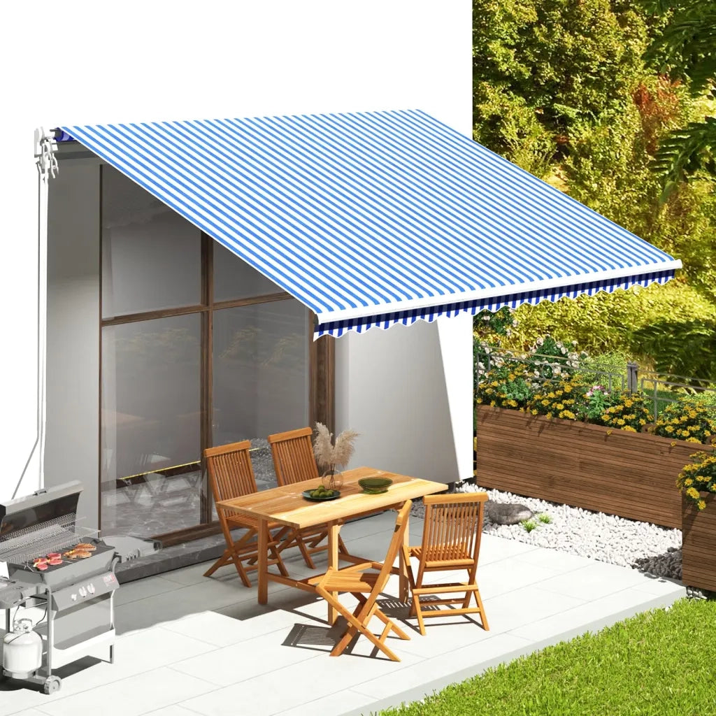 Tessuto di Ricambio per Tenda da Sole Blu e Bianco 4,5x3,5 m cod mxl 8013