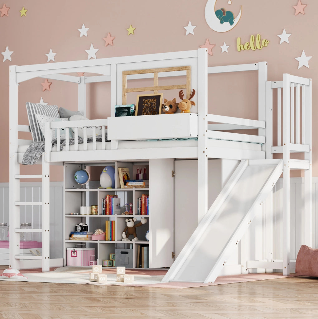 LETTO a castello con scivolo e armadio 90x200 cm bianco