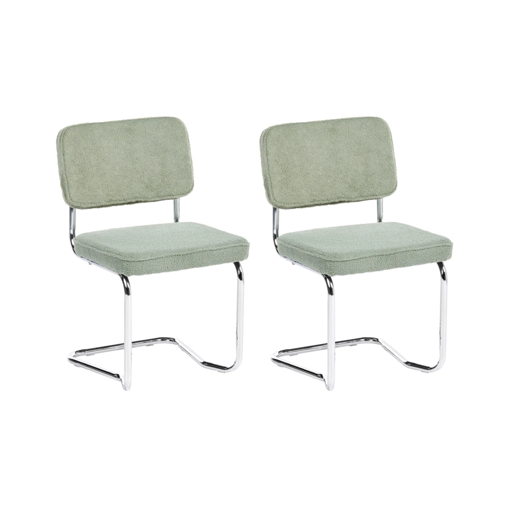 Set di 2 sedie da pranzo con rivestimento in bouclé verde chiaro e gambe in ferro stile retrò