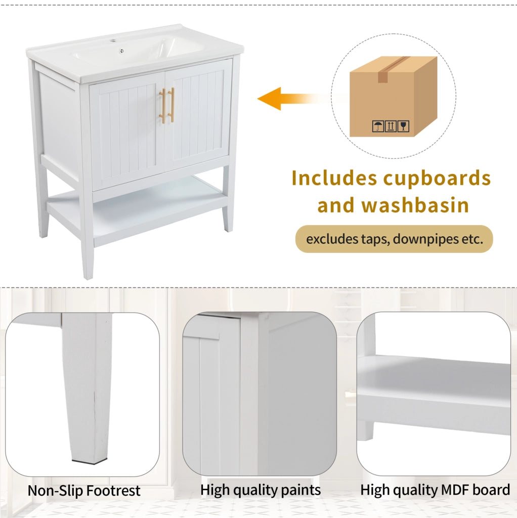 Mobile bagno con lavabo in ceramica; bianco; in MDF