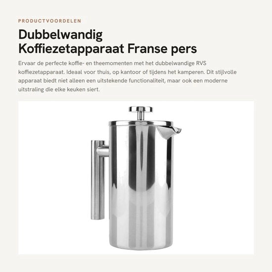 Caffettiera a Doppio Filtro in Acciaio Inox - Capacità 1000 ML - Resistente al Calore - Adatta per Ufficio e Camping