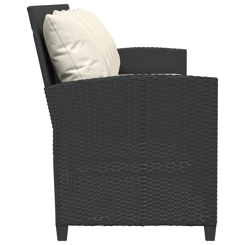 Divano da Giardino a 5 Posti con Cuscini-Sofa da Giardino-Divano da esterno Nero in Polyrattan 301219