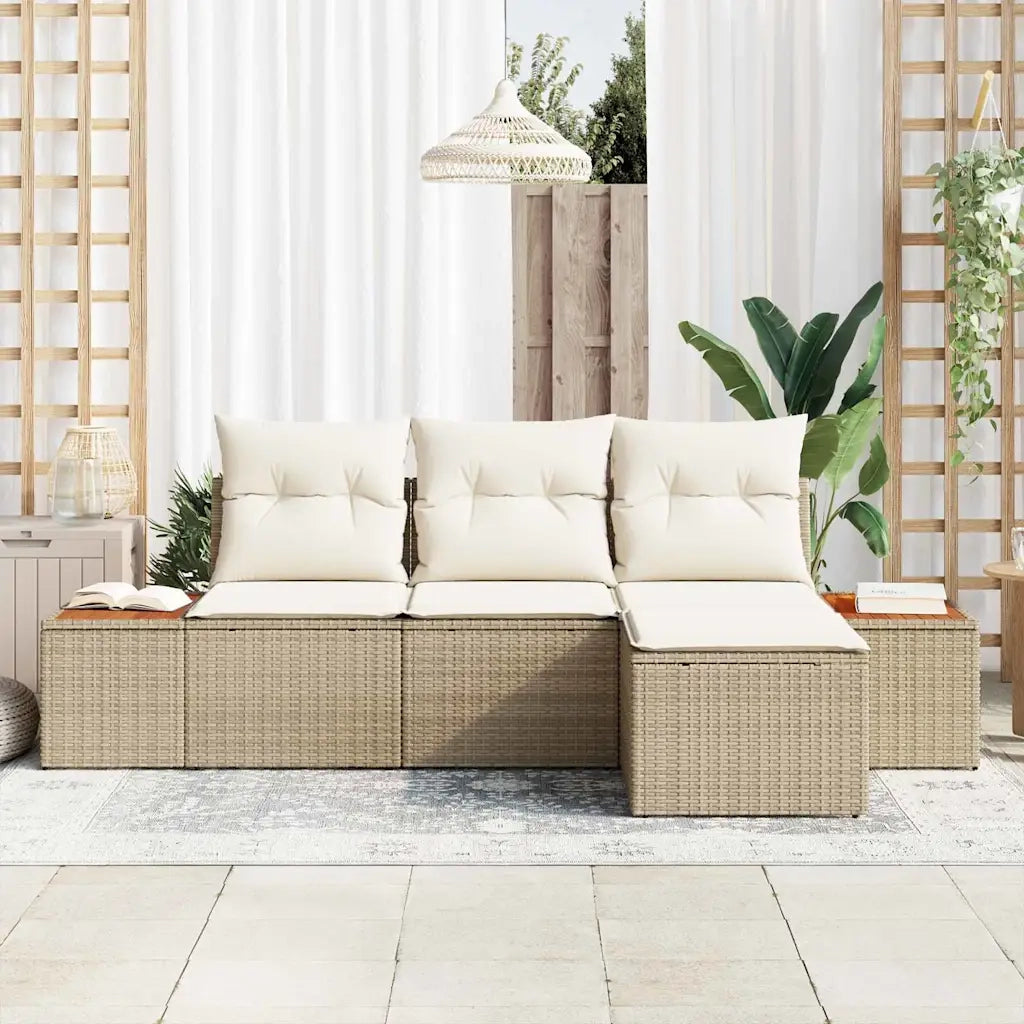 Set Divano da Giardino con cuscino 4 pcs Beige polyrattan