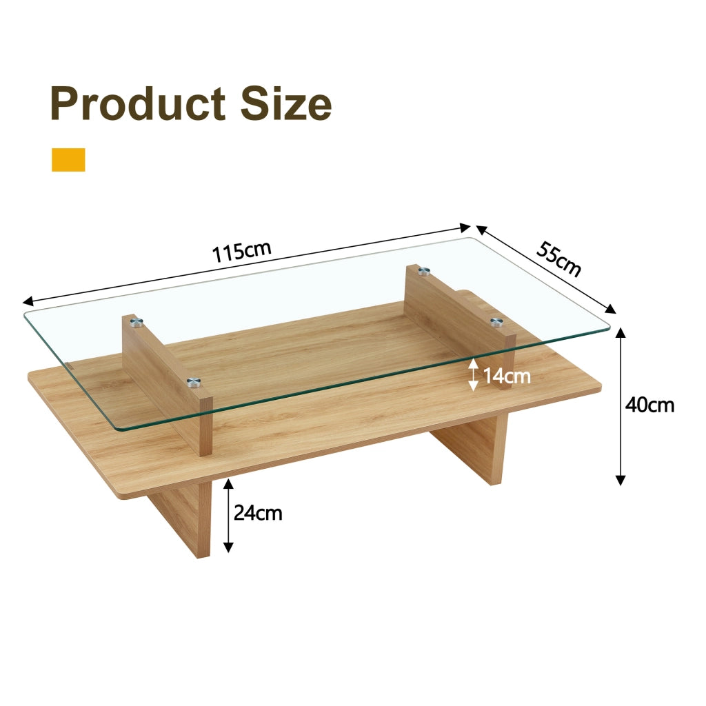 Tavolino da caff¨¨ a due strati - Zephmum - Vetro temprato e MDF - Finitura legno naturale - Cornice robusta