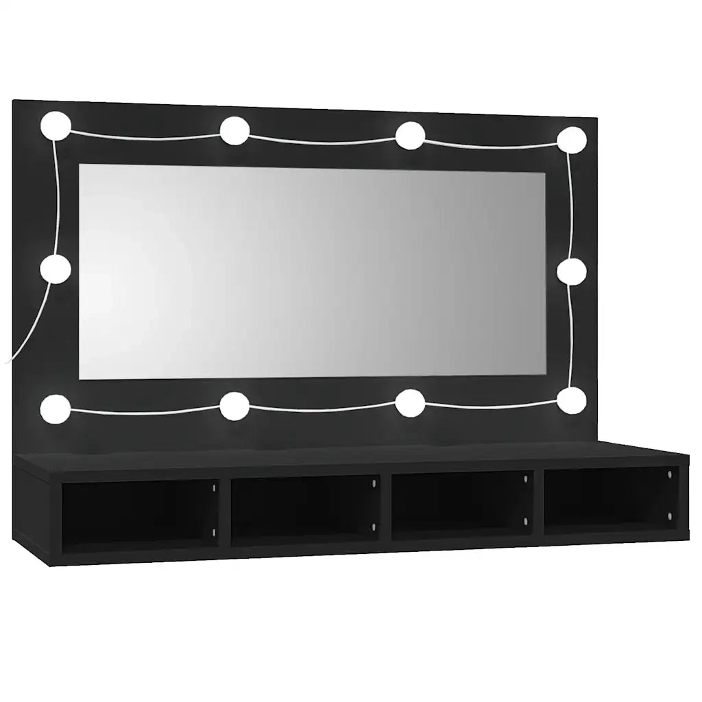 Mobile a Specchio con LED-Armadietto a Specchio Nero 90x31,5x62 cm