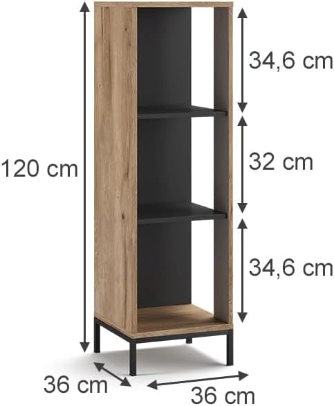 Scaffale porta cd Eliza, Quercia vichinga, 36 x 120 cm con 3 scomparti, adatto per riporre libri e oggetti decorativi