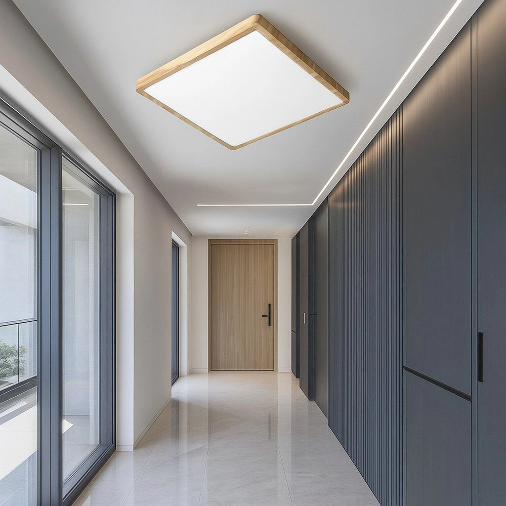 Trade Shop - Plafoniera Led Moderna Ultra Slim Quadrata 45w Ip40 Tecnologia Cct Con Switch Pq-450-3c - Legno Chiaro