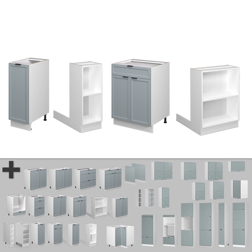 Isola cucina Fame-Line Blu-grigio chiaro/Bianco 90 cm con cassetto, senza piano di lavoro Vicco