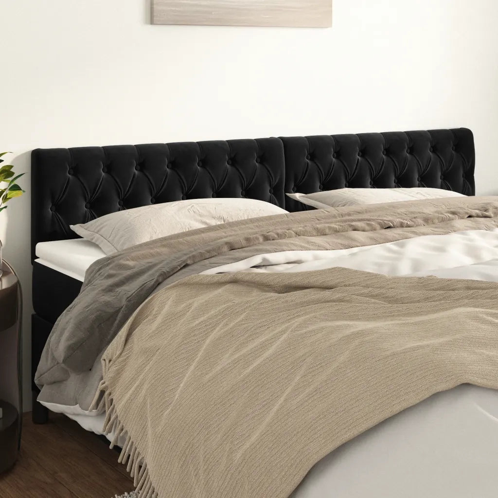Testiera 2 pz-Set di 2 Testata-Testiera Decorativa Nera 90 x 7 x 78/88 cm in Velluto