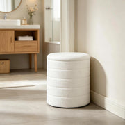 Pouf contenitore pieghevole con spazio portaoggetti coperchio reversibile seduta imbottita in teddy fleece bianco