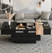 Tavolino da caffè quadrato 70 x 70 x 39 cm con piano estraibile e vano portaoggetti; nero in MDF