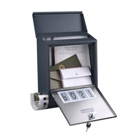 Cassetta postale con vano portagiornale V38 antracite + inox 305 x 105 x 385 mm con vetrino nome