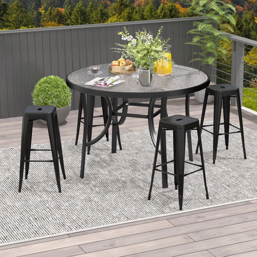 Sgabello da Bar Impilabile Set 4 Pezzi ¨C Xylo ¨C Metallo Nero Stile Retr¨° con Poggiapiedi Altezza 76cm