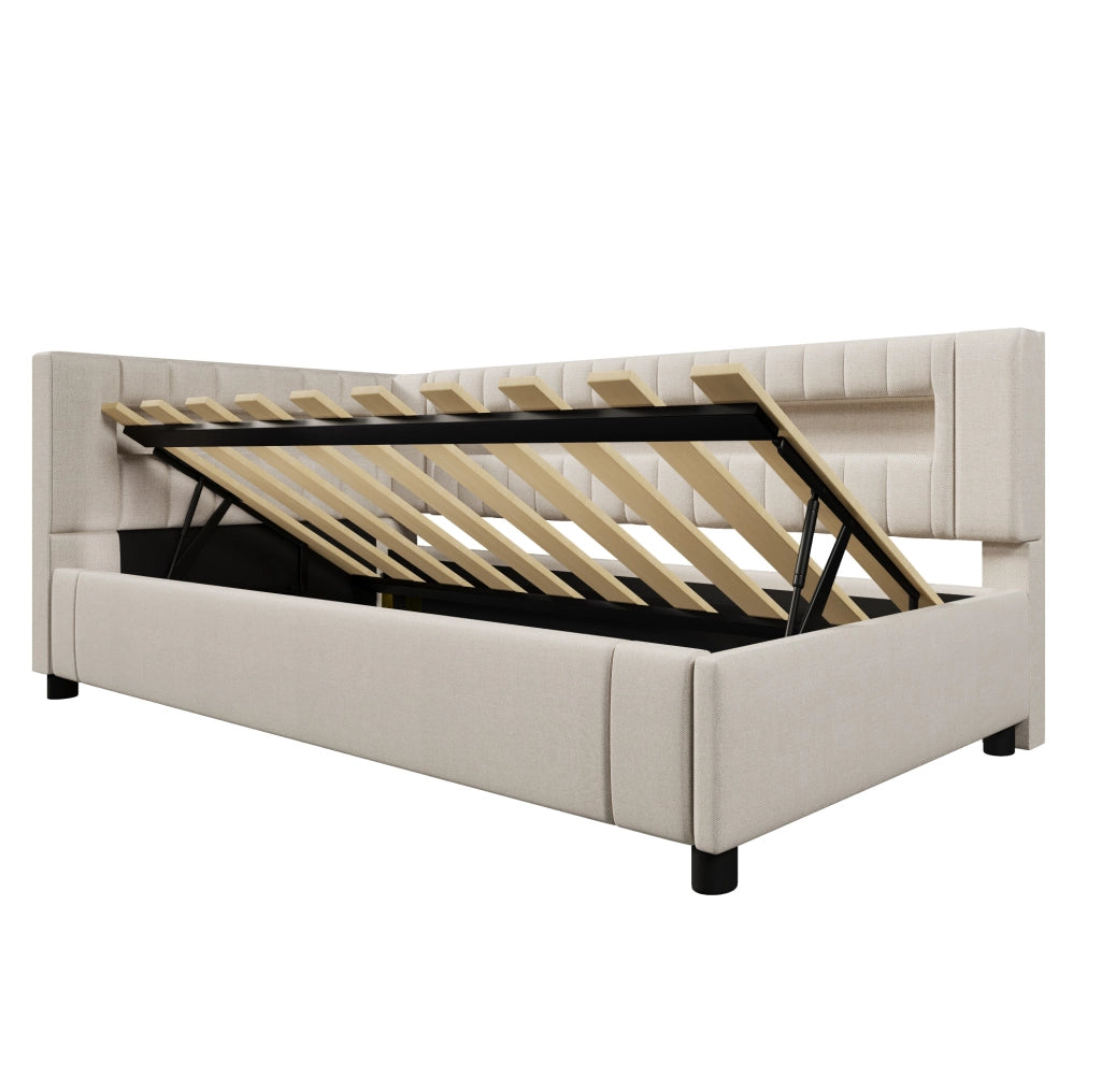 Letto daybed 90x200 cm con LED, contenitore idraulico e porte USB