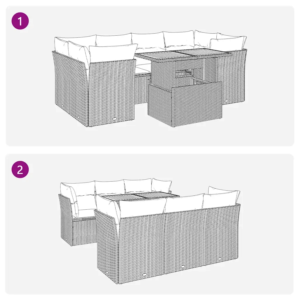 vidaXL Set Divani da Giardino con Cuscini 7pz Nero Polyrattan