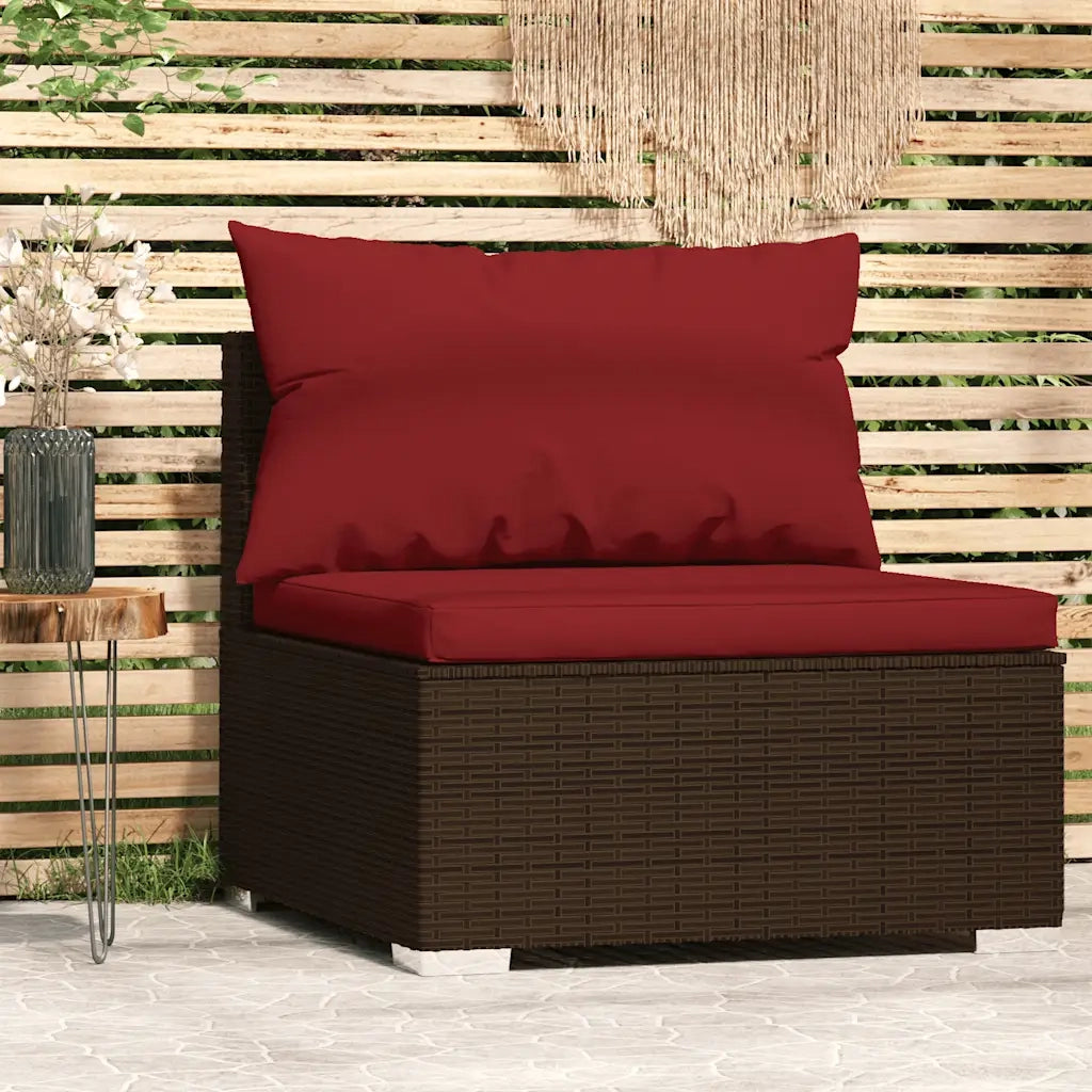 Divano Centrale da Giardino con Cuscini-Sofa Modulare-Divanetto da esterno in Polyrattan Marrone 443665