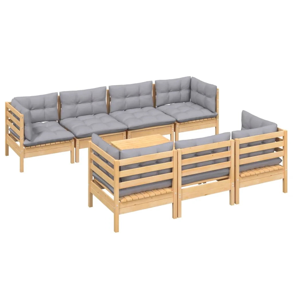 Set di mobili da giardino mobili da esterno 8 pezzi con cuscini grigio legno di pino massiccio 02_0017579