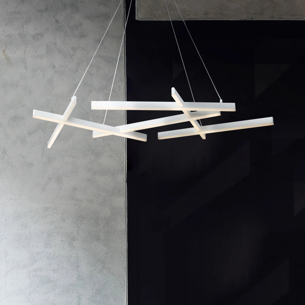 Maytoni Lampadario moderno Line 6 luci LED integrato bianco alluminio diffusore acrilico