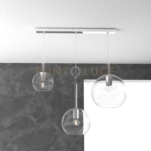 SOSP. CROMO RETTANGOLARE 3 LUCI VETRI (1 X GRANDE+ 1 X MEDIO+ 1 X PICCOLO)TUTTI TRASPARENTE 1155CR-S3 RMIX-TR