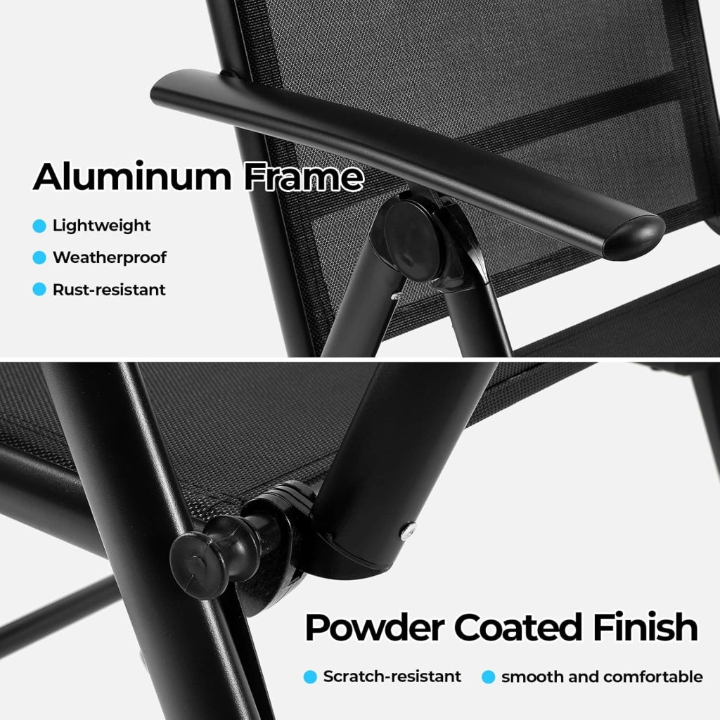 Set Giardino Esterno Aluminium 5 Pezzi, Tavolo da giardino tutto in Alluminio con 4 Sedie Pieghevoli Alto Regolabili, Resistente Alle Intemperie, Nero