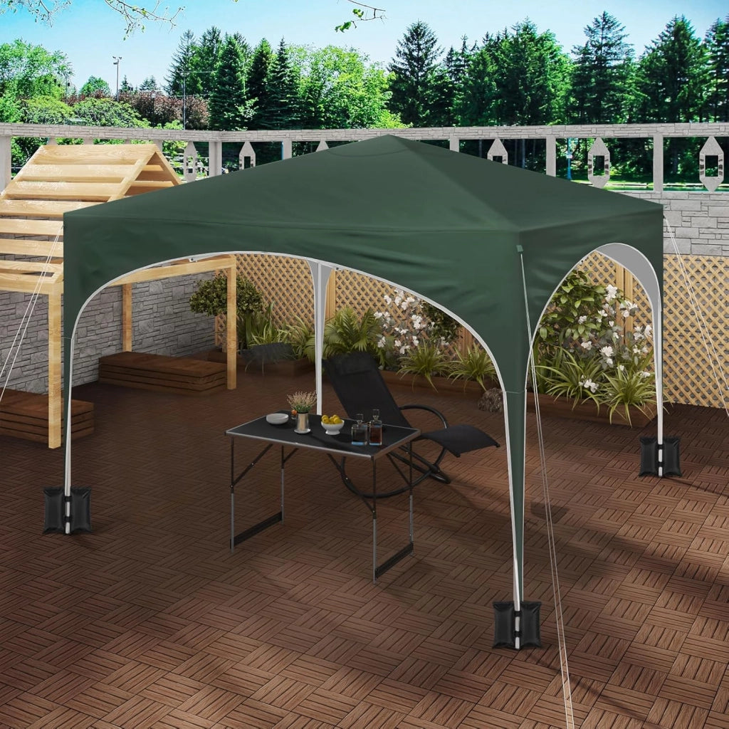 Gazebo da Giardino Richiudibile 3x3m Gazebo da Esterno in Ferro Regolabile in Altezza Tendone con Soffitto Semicircolare Pieghevole Protezione Solare,Set di 4 Sacchi di Sabbia,Verde