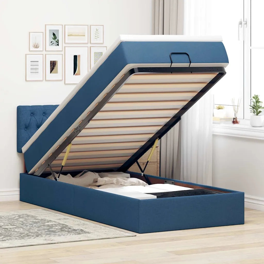 Pouf Letto con Materasso e LED Blu 100x200 cm in Tessuto 3312373