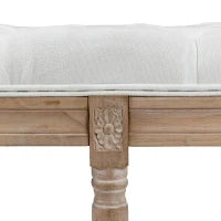 Panca Fondoletto Imbottita Stile Vintage in Tessuto e Gambe in Legno, 117x40x48 cm, Crema