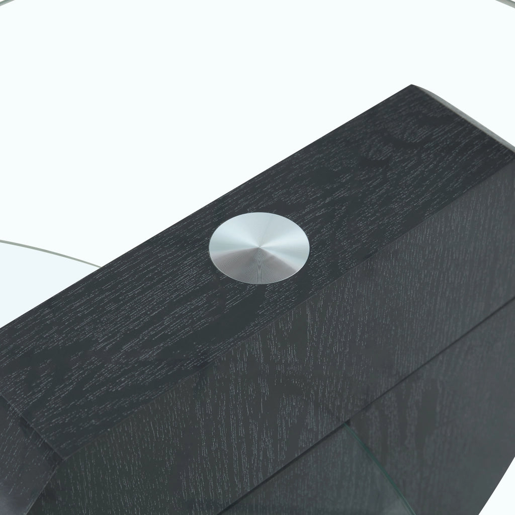 Tavolino da caffè moderno in vetro temperato e MDF con design multilivello